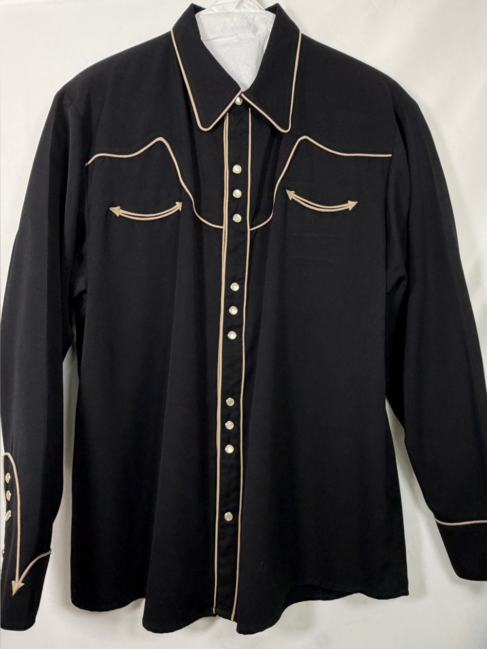 Scully Western Pearl Snap Shirt XL Black Cream Embroidered Cowboy